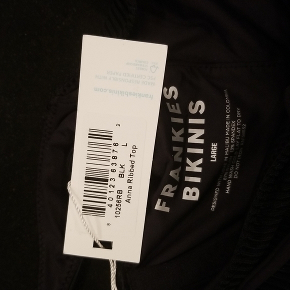 💕FRANKIE'S BIKINIS💕 Anna Ribbed Underwire Bikini Top ~ Black Large L NWT - Picture 8 of 9